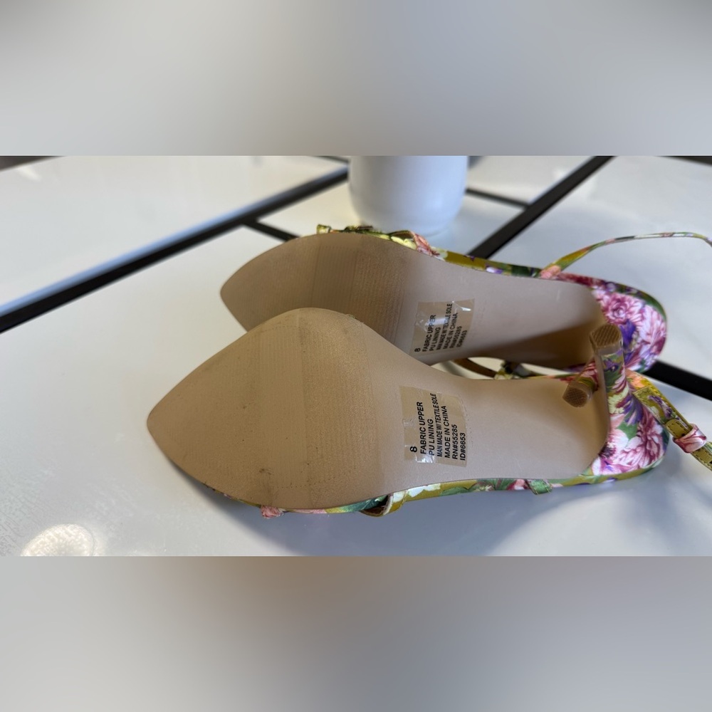 Express Pointed Toe Floral Satin Sandals - Rhinestone Detail - Women's 8 - Picture 12 of 13